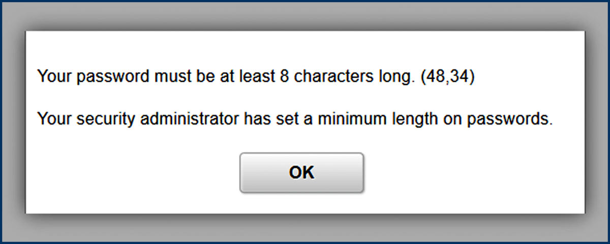 BFS eBill change password error screenshot