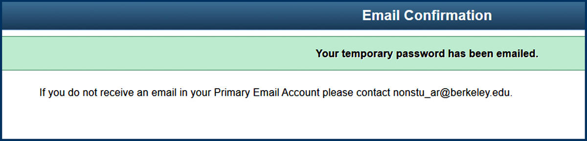 BFS eBill Forgot Password email sent screenshot