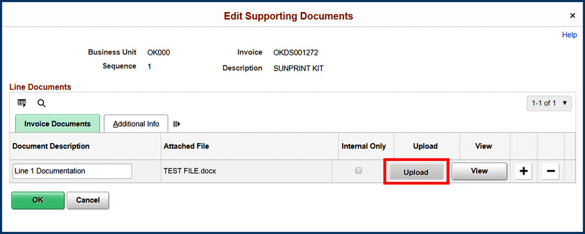 BFS Express Billing Edit Supporting Documents screenshot