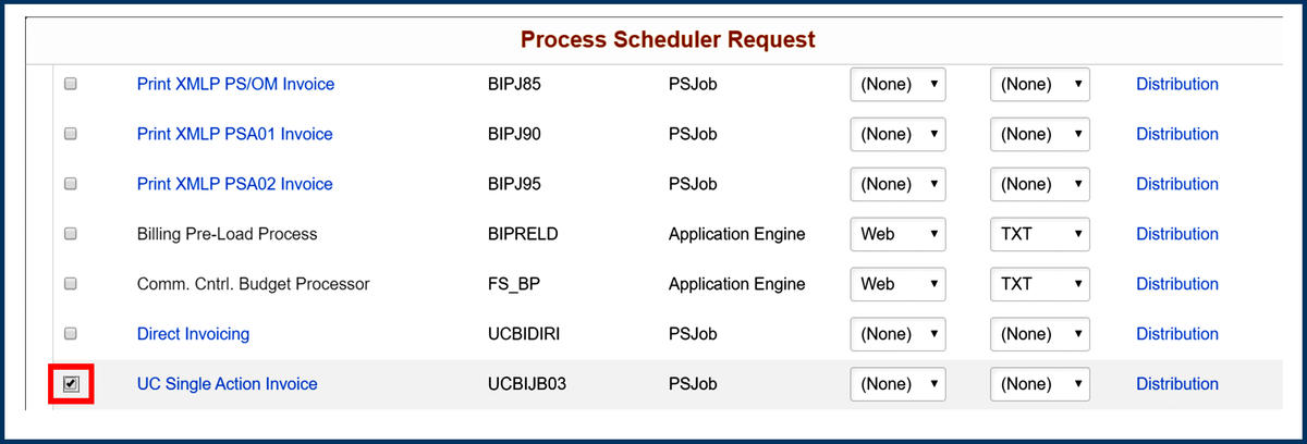 BFS Express Billing Process Scheduler Request screenshot