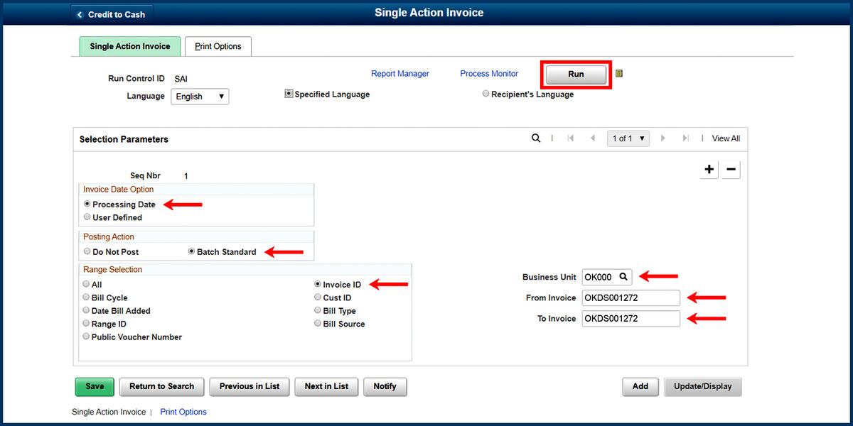 BFS Express Billing Single Action Invoice screenshot