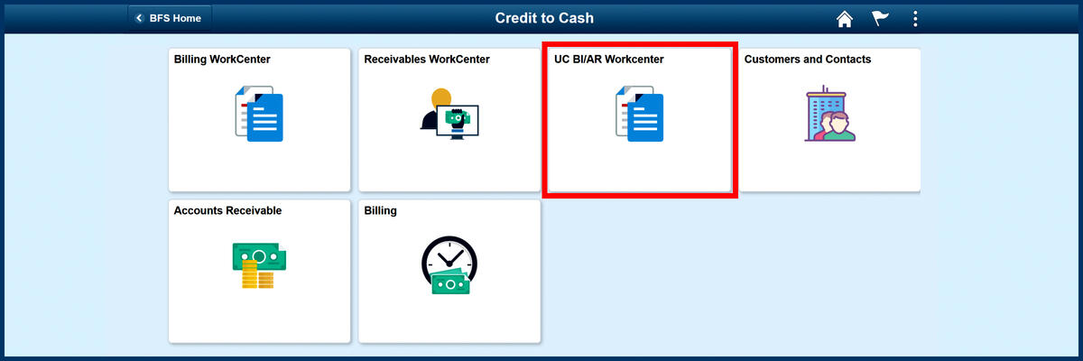 BFS Home Page UC BIAR Workcenter tile screenshot