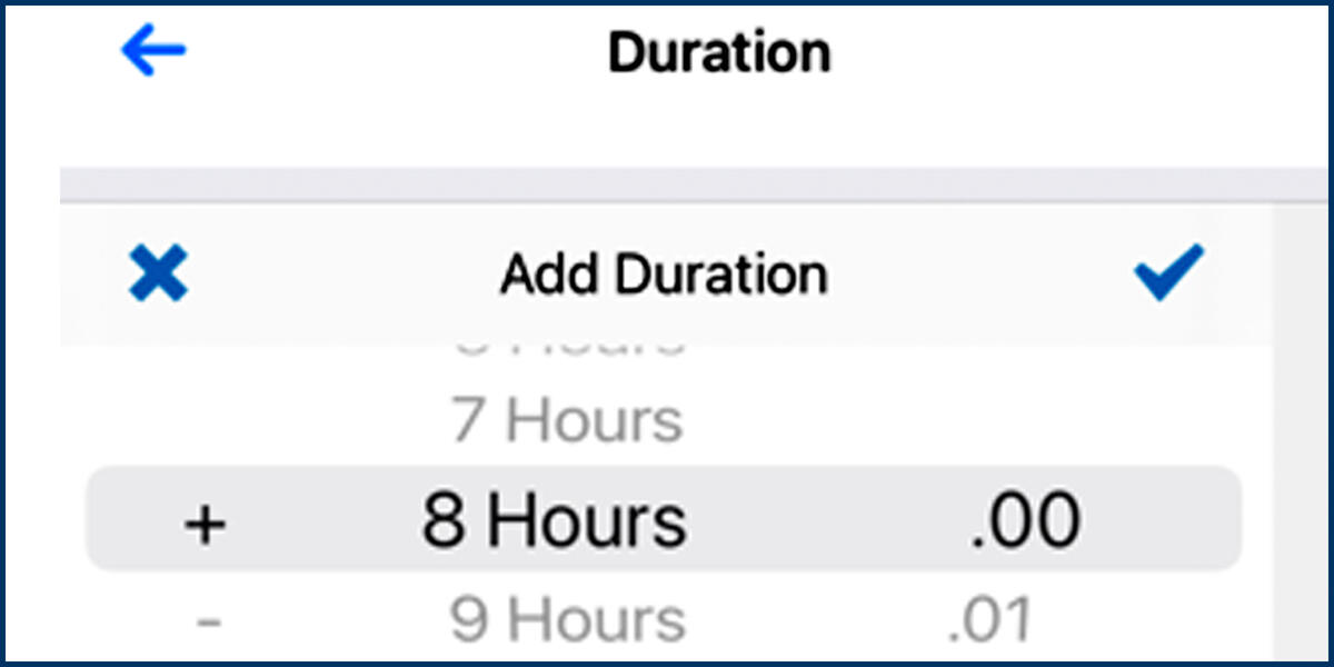 Screenshot of the CalTime iPad app Duration Added confirmation