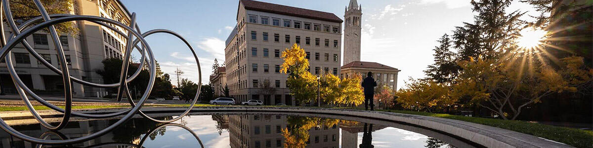 A sculpture rises from the Hearst Mining pool on Berkeley's campus.