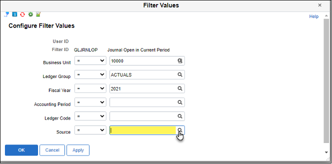 Image shows menu to change filter values