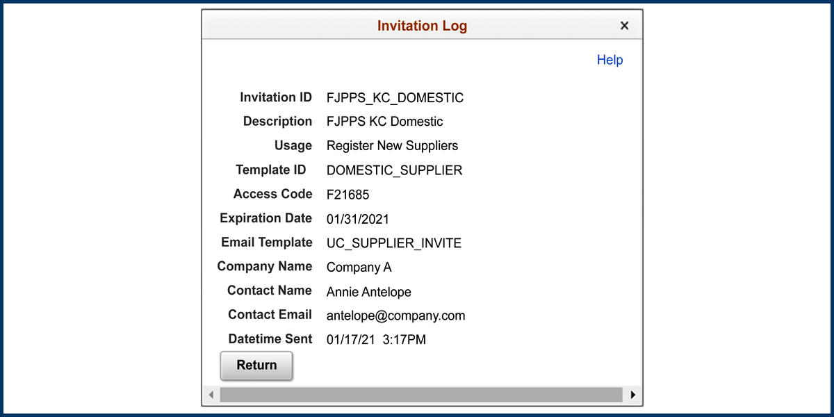 Screenshot of the Manage Invitations page and Invitation Log
