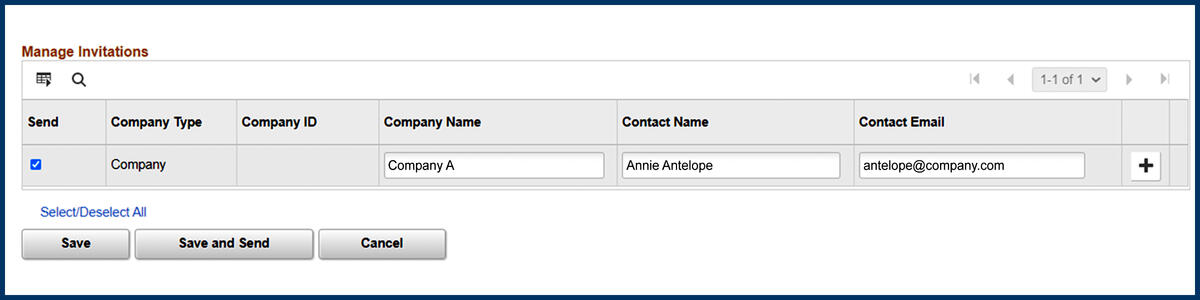 Manage Invitations page Send Invitation send Screenshot of the Manage Invitations page Send Invitation input fields