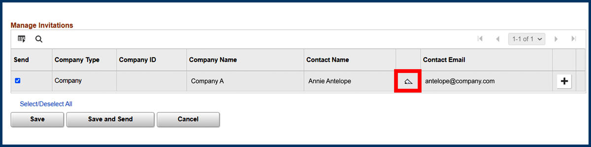 Manage Invitations page Send Invitation sent Screenshot of the Manage Invitations page and Sent Invitation information