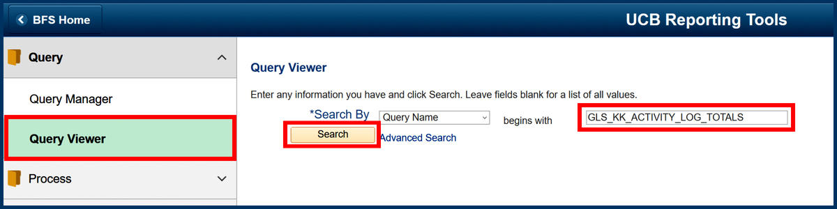 Query Viewer Search field example screenshot