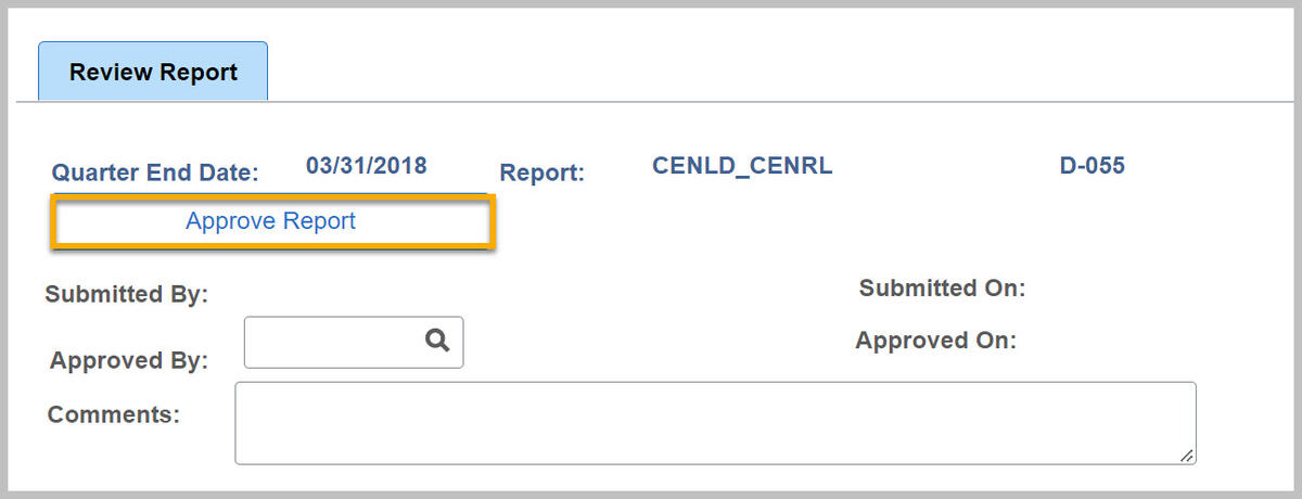 Screenshot of the Review Report page and Approve Report button