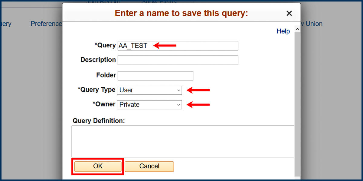 Save query Dialogue Box screenshot