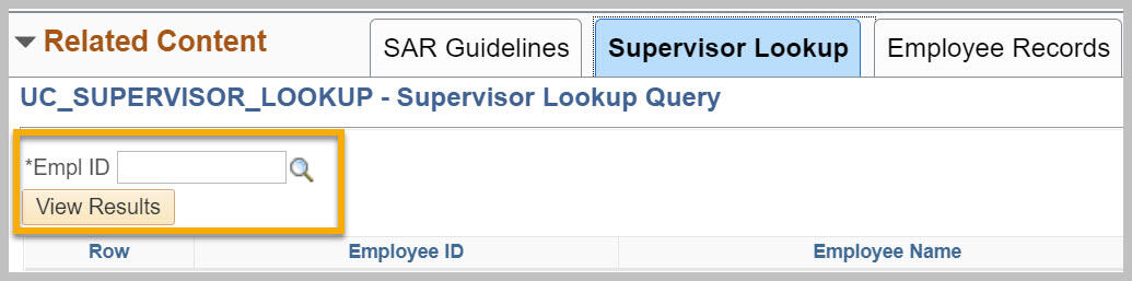 Screenshot of the Supervisor Lookup page and Employee ID Search input field