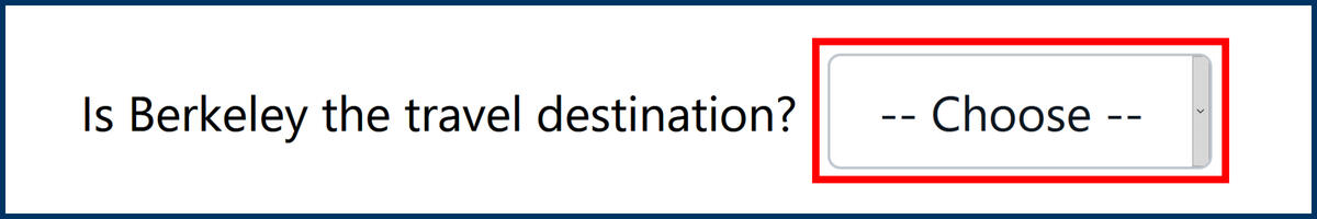 Screenshot of the Travel Information section Travel Destination menu