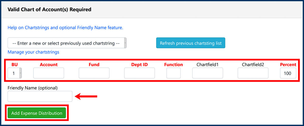 Valid Chart of Accounts Required section Screenshot of the Valid Chart of Accounts Required section